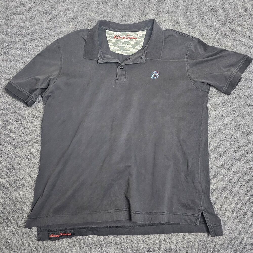 Robert Graham Polo Shirt Mens L Classic Fit Black Short Sleeve 100% Cotton Logo